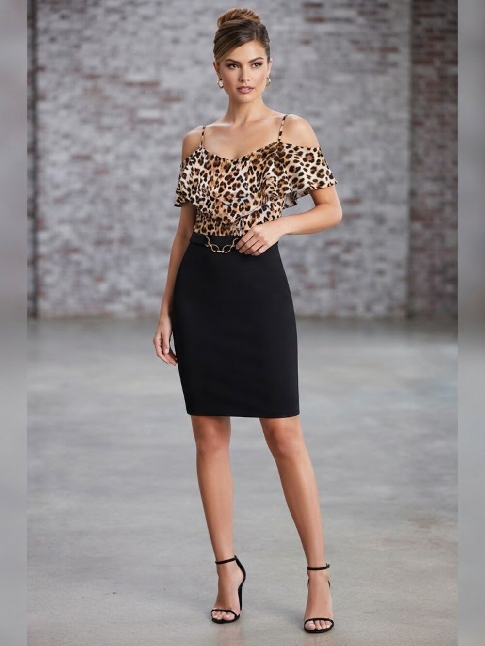 Jacaranda Women's Leopard Print Off Shoulder Contrast Dress